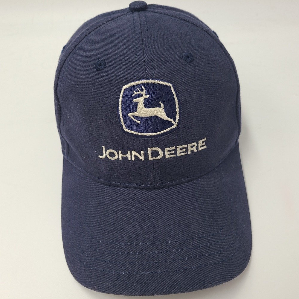 John Deere Hat Strapback (Fits Small) Blue Crop Insurance Logo Farm Outdoors Men